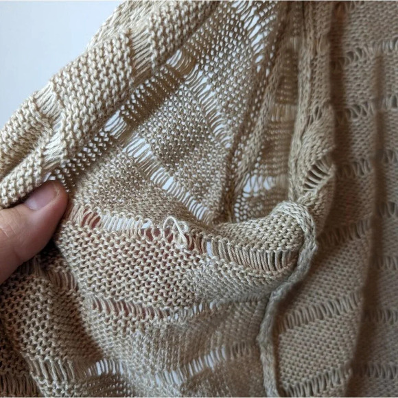 Lord & Taylor 100% Linen Beige Open Front Knit Cardigan Women Large - Picture 8 of 10